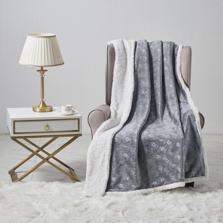 Louvre Plush All Season 50"x60" Sherpa Grey Throw