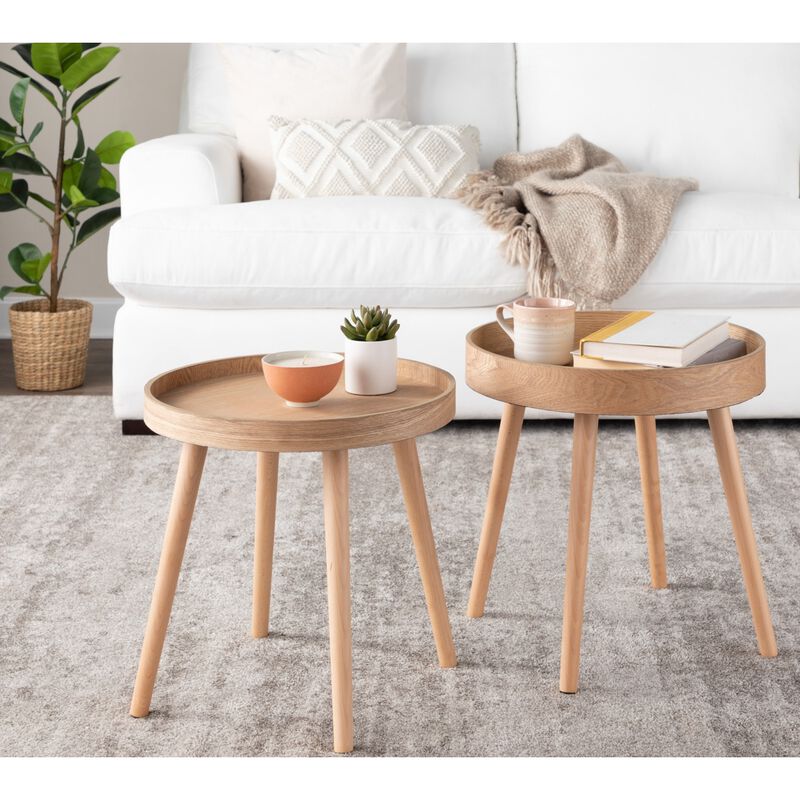 Pebble Mid Century Modern Side Table Set in Natural Wood by Lumi Source