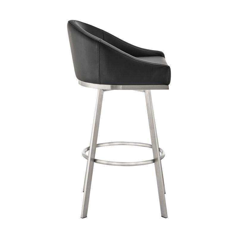 Dalza 30 Inch Swivel Barstool Chair, Open Back, Soft Black Faux Leather - Benzara