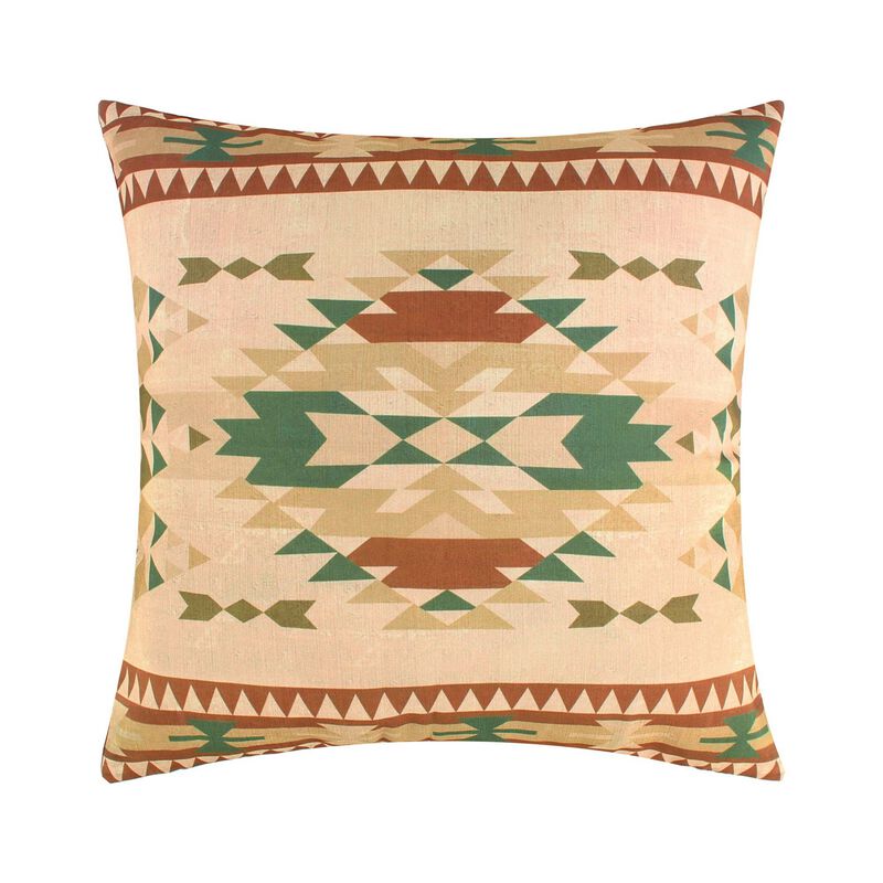 Kip 18 Inch Throw Pillow, Geometric Southwest Motifs, Natural Brown Finish - Benzara