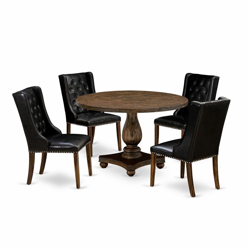 East West Furniture I2FO5-749 5Pc Dining Set - Round Table and 4 Parson Chairs - Distressed Jacobean Color