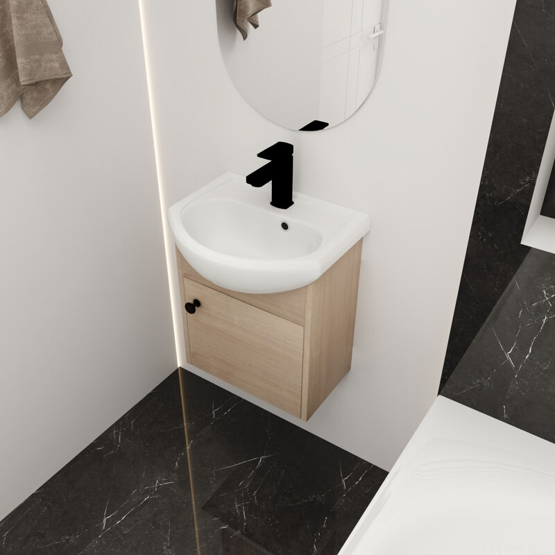 Small Size 18 Inch Bathroom Vanity With Ceramic Sink, Wall Mounting Design(KD-PACKING)-G-BVB02318PLO