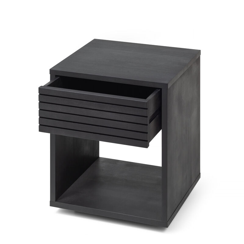 Set of 2 Black Nightstands with Drawers for Bedroom Solid Hardwood Construction - Rustic Design, Floor-Standing Side Tables