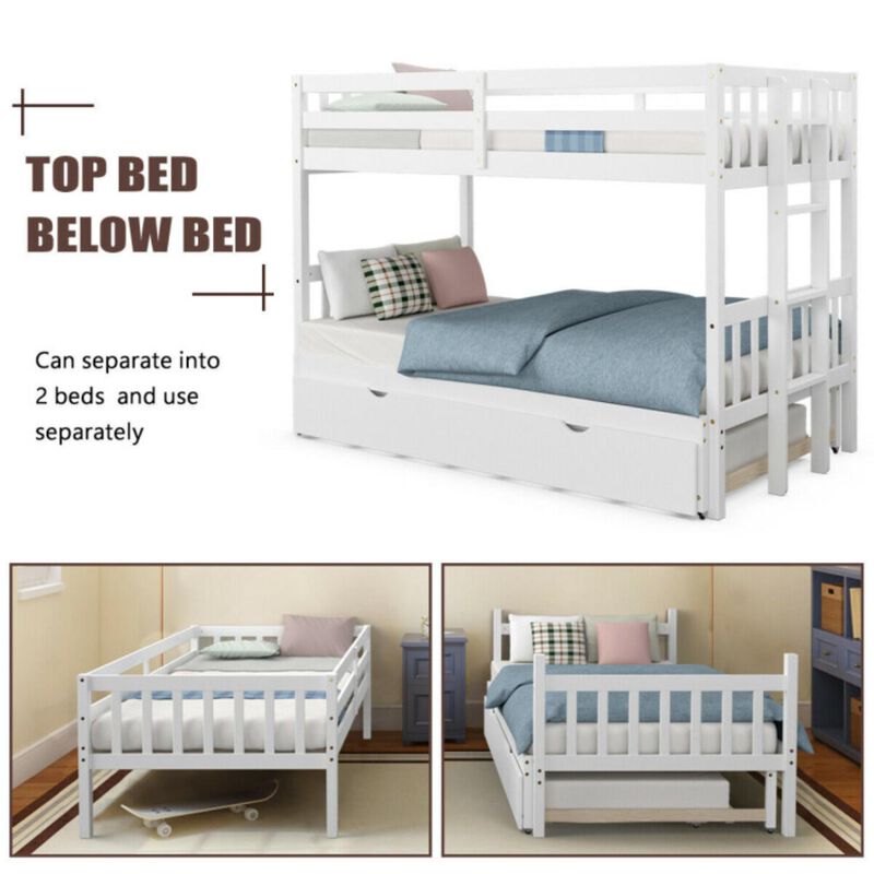 Twin Pull-Out Bunk Bed with Trundle Wooden Ladder