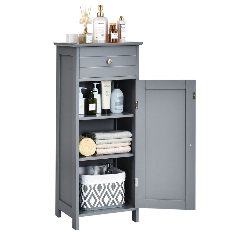 Costway Bathroom Storage Floor Cabinet Organizer Free-Standing w/ Drawer Grey