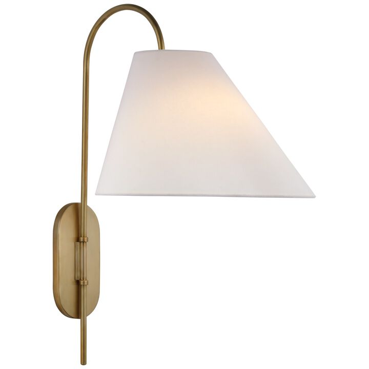Kinsley Large Articulating Wall Light in Soft Brass with Linen Shade
