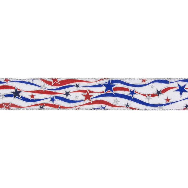 Red  White and Blue Striped Swirl Wired Patriotic Craft Ribbon 2.5in x 10 Yards