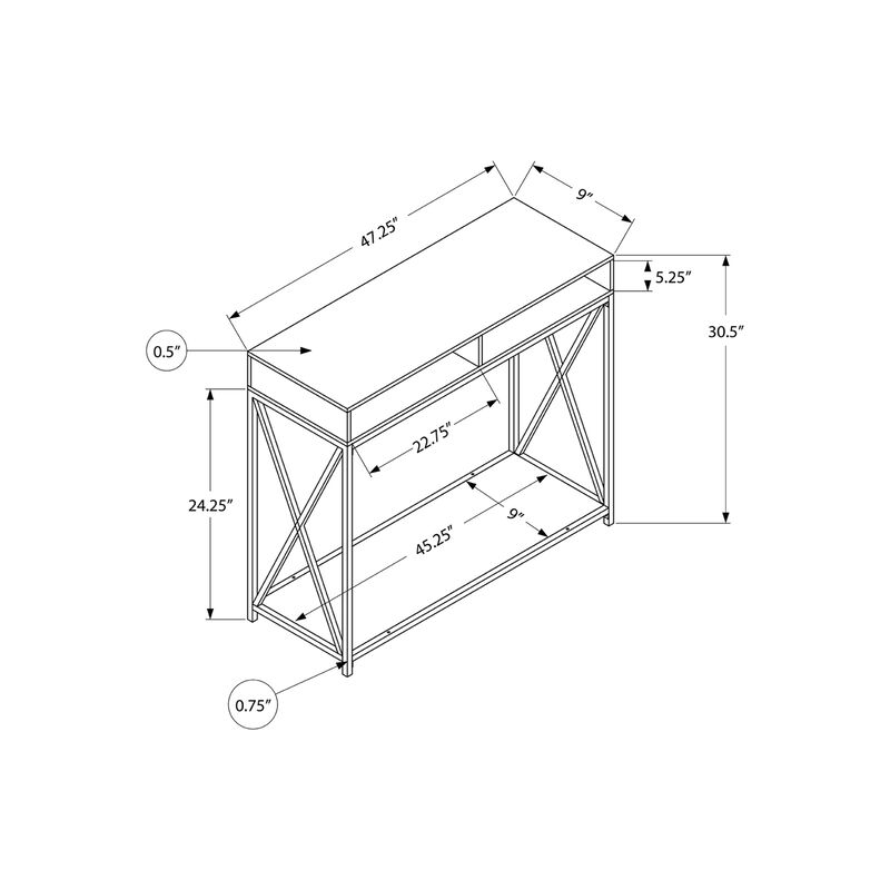 Monarch Specialties I 3573 Accent Table, Console, Entryway, Narrow, Sofa, Living Room, Bedroom, Metal, Laminate, Brown, Black, Contemporary, Modern
