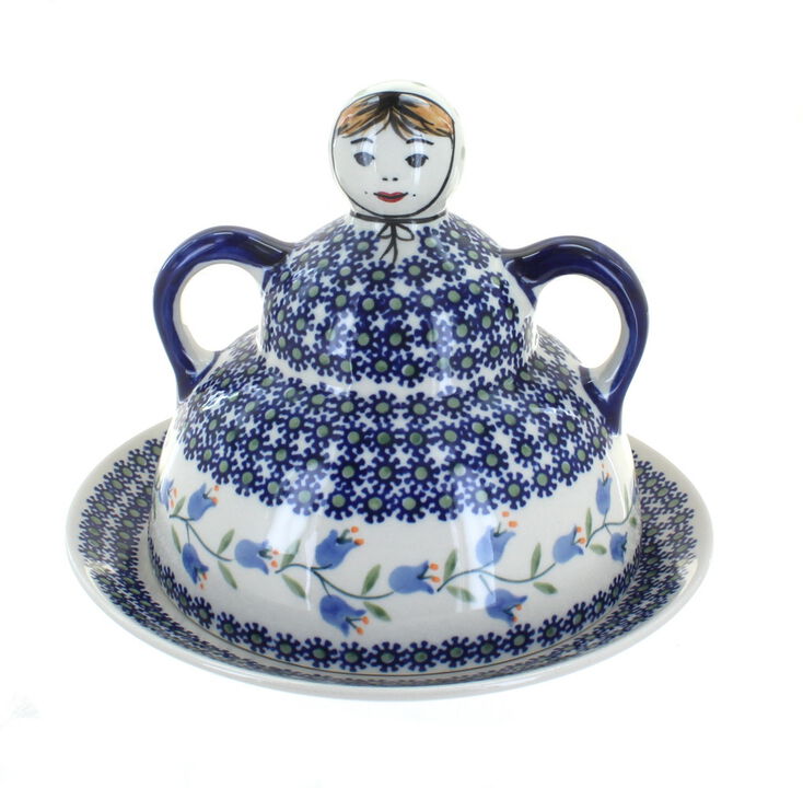 Blue Rose Polish Pottery Blue Butterfly Cheese Lady