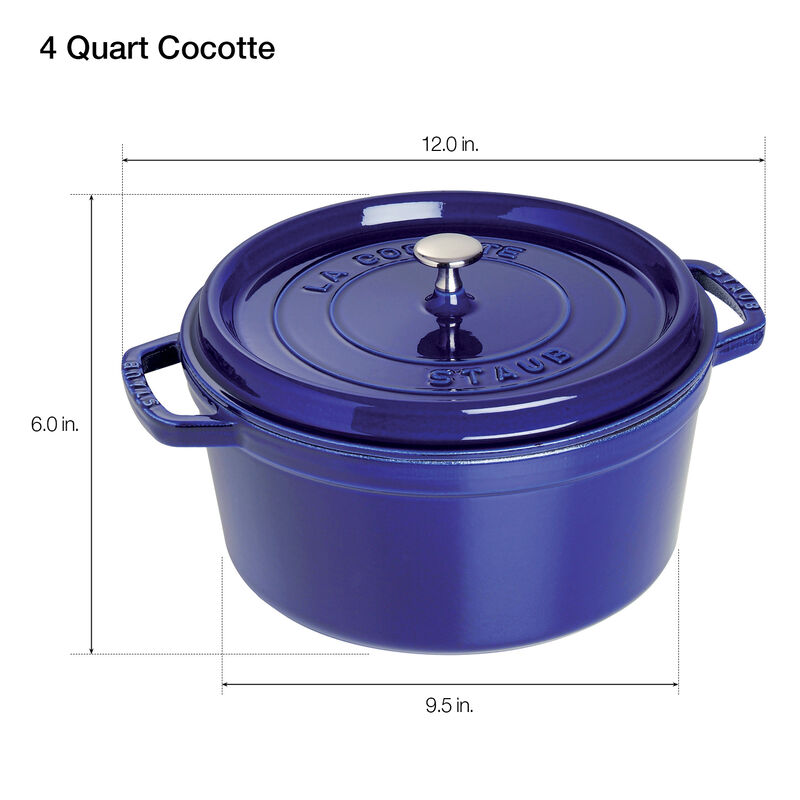 Staub Cast Iron Round Cocotte, Dutch Oven, 4-quart, serves 3-4, Made in France,  Matte Black