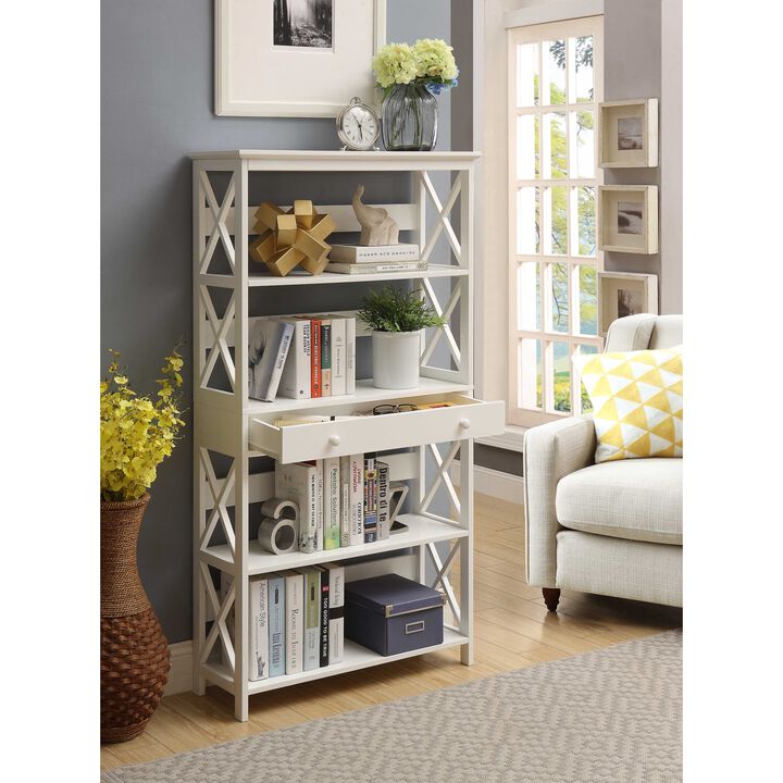 Convenience Concepts Oxford 5 Tier Bookcase with Drawer, White,11.75"D x 31.5"W x 59.75"H