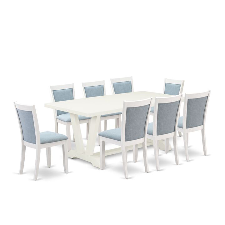 East West Furniture V027MZ015-9 9Pc Dining Set - Rectangular Table and 8 Parson Chairs - Multi-Color Color