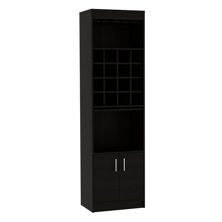 Kava Bar Cabinet, Concealable Serving Tray, Sixteen Built-in Wine Rack, One Shelf, Double Door -Light Gray