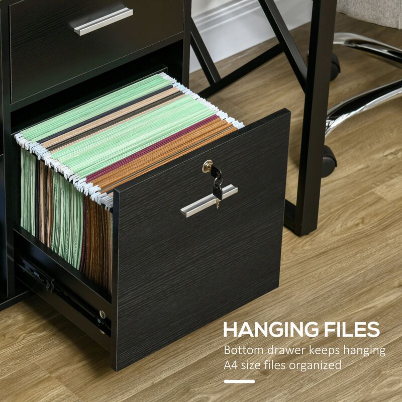 Black Office Organizer: Wheeled Lateral File Cabinet with Shelves