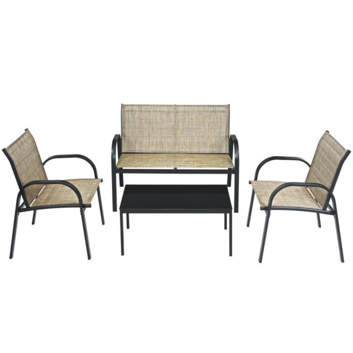 Hivvago 4 Pieces Patio Furniture Set with Glass Top Coffee Table