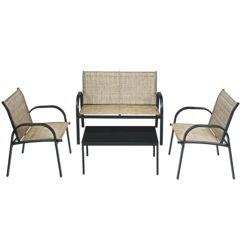 Hivvago 4 Pieces Patio Furniture Set with Glass Top Coffee Table