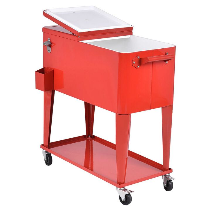 Hivvago 80 Quart Red Sturdy Rolling Steel Construction Cooler