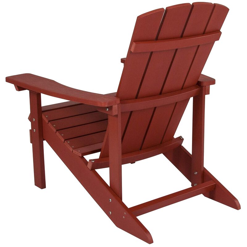 Flash Furniture Charlestown Commercial Grade Indoor/Outdoor Adirondack Chair, Weather Resistant Durable Poly Resin Deck and Patio Seating, Red