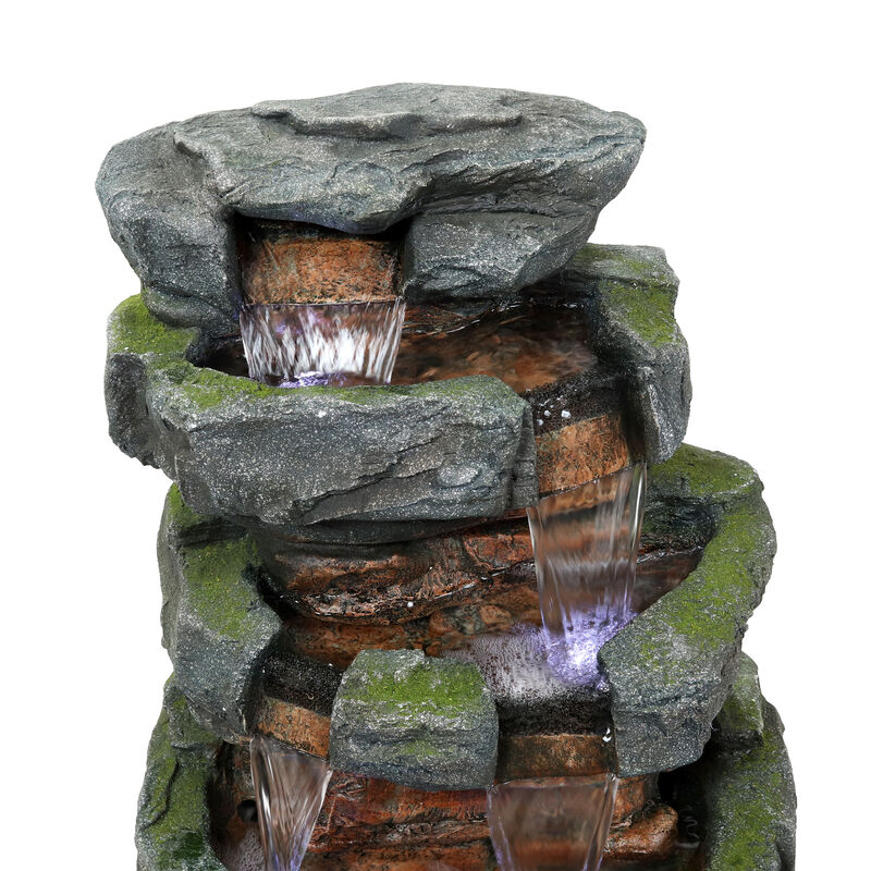 Sunnydaze Electric Tiered Stone Waterfall Fountain with LED Lights - 23 in
