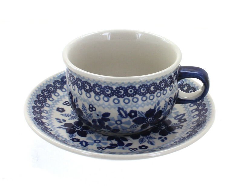 Blue Rose Polish Pottery Blue Butterfly Cup & Saucer