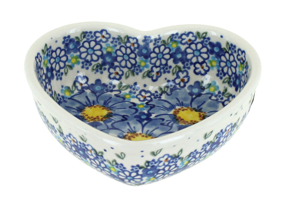 Blue Rose Polish Pottery Ladybug Heart Bowl