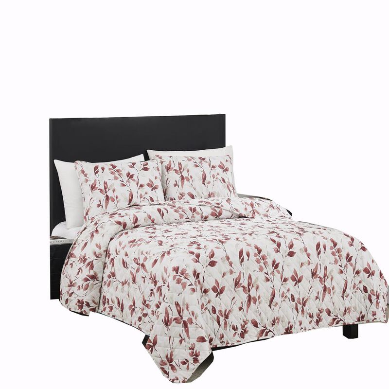 RT Designers Collection Melrose Leaves 3-Pieces Elegant Stitched Quilt Set OB King Multicolor