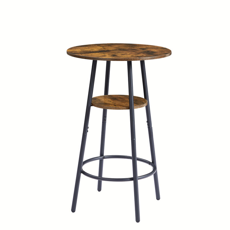 Round Barstool set with shelf, upholstered stool with backrest, Rustic Brown, 23.62" W x 23.62" D x 35.43" H