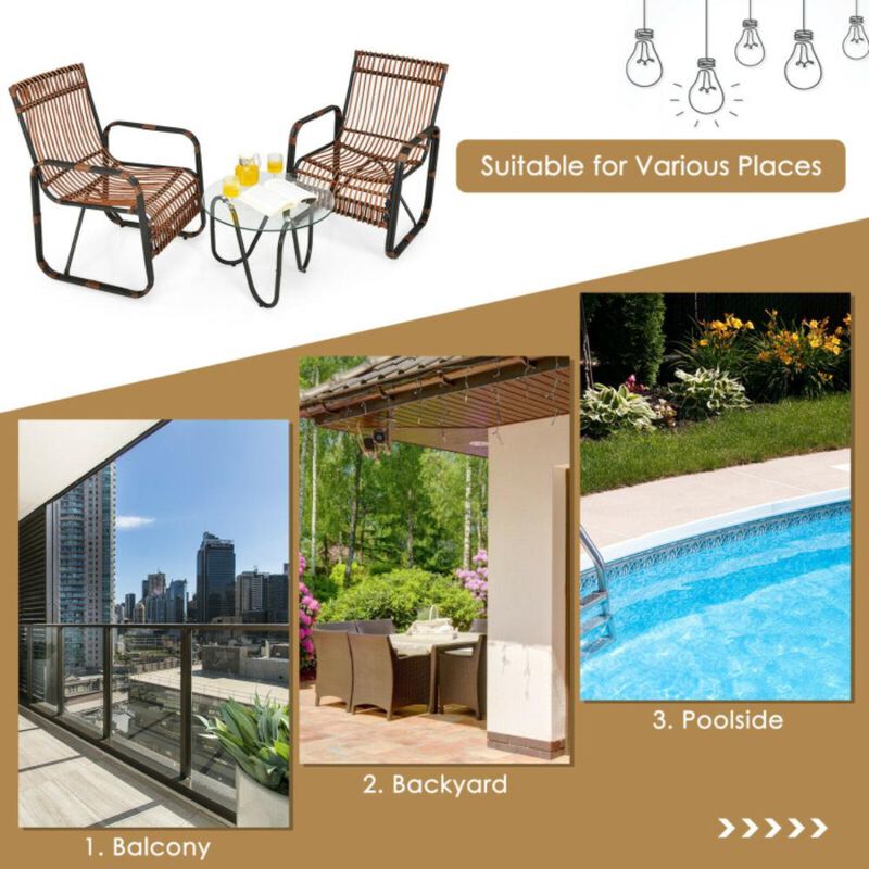 Hivvago 3 Pieces Patio Rattan Furniture Set with 2 Single Wicker Chairs and Glass Side Table