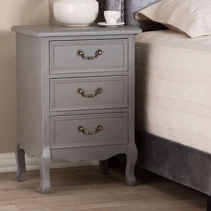 Baxton Studio Capucine Antique French Country Cottage Grey Finished Wood 3-Drawer End Table