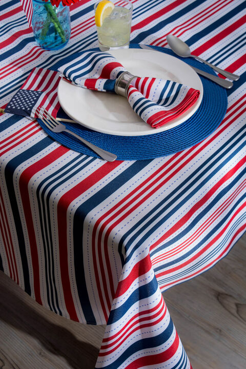 Red and Blue Patriotic Striped Rectangular Tablecloth with Zipper 60� x 120�