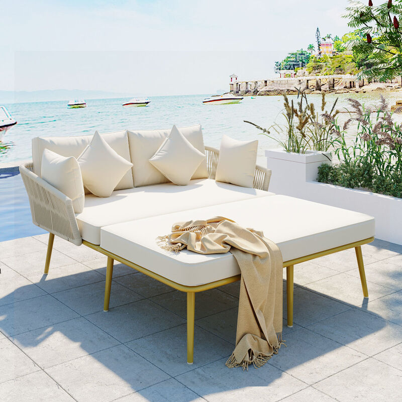 Woven Patio Daybed Set for 2 With Washable Cushions