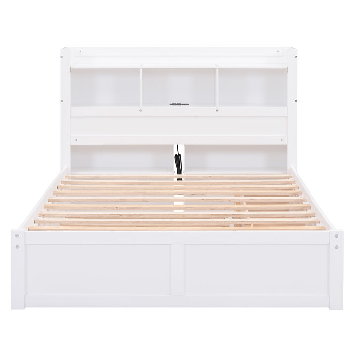Whisen Full Size Storage Platform Bed with Pull Out Shelves, Twin Size Trundle and 2 Drawers