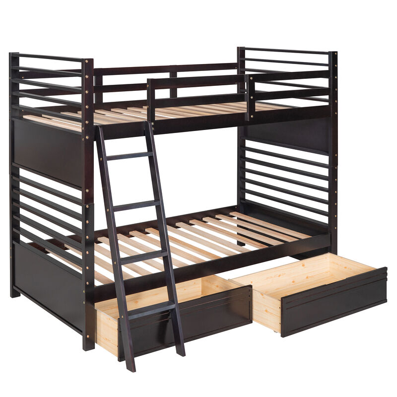 Merax Solid Wood Bunk Bed with Two Storage Drawers