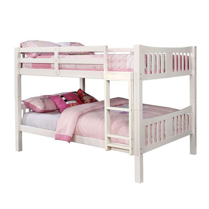 Nedy Full over Full Bunk Bed with Attached Ladder, White Solid Wood