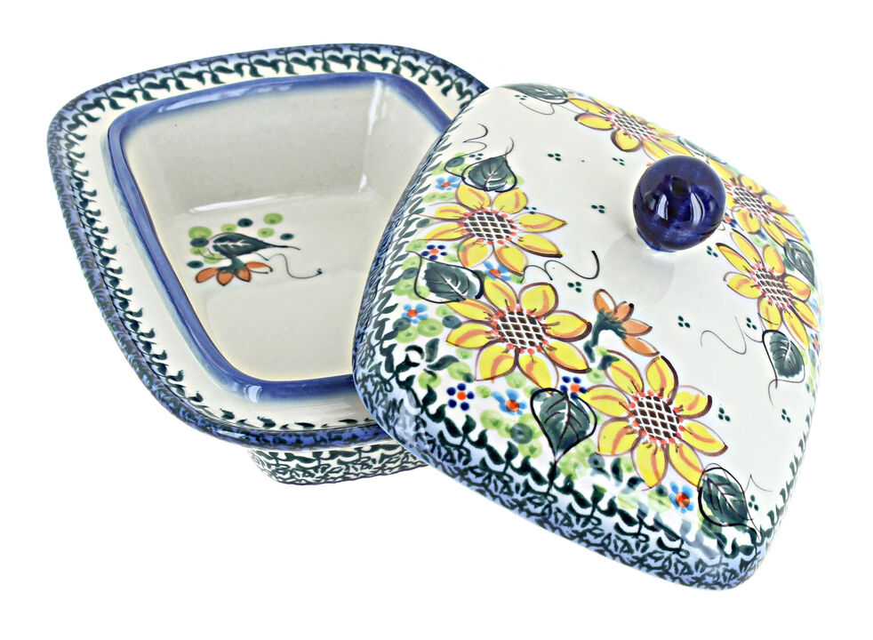 Blue Rose Polish Pottery Cherished Blooms Butter Tub