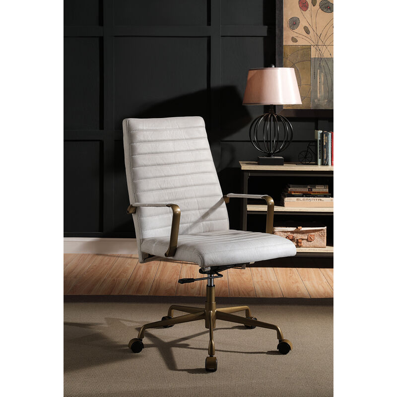 Duralo Office Chair in Vintage White Top Grain Leather