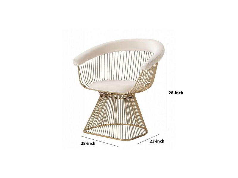 28 Inch Slated Metal Body Dining Chair, Beige and Gold - Benzara