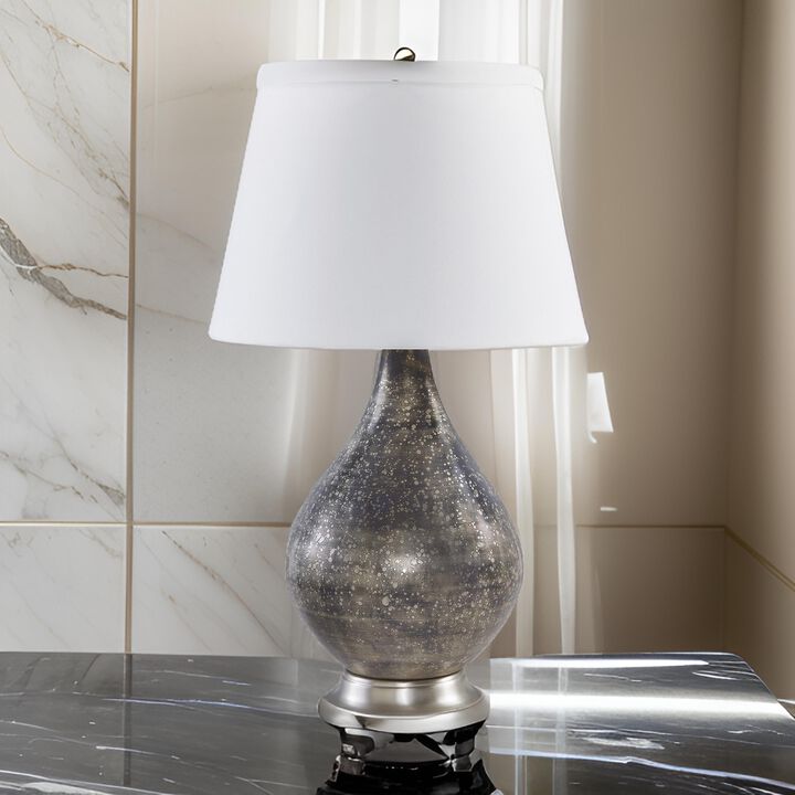 28 Inch Table Lamp, Tapered Gray Mercury Glass Urn Base, White Empire Shade - Benzara
