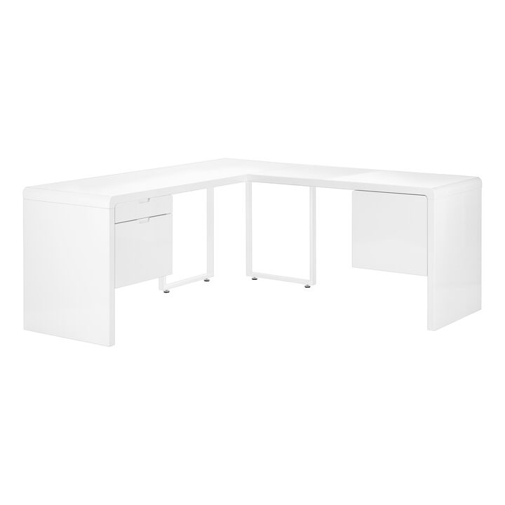 Computer Desk, Home Office, Corner, Left, Right Set-Up, Storage Drawers, 72"L, L Shape, Work, Laptop, Laminate, Metal, Glossy White, Contemporary, Modern