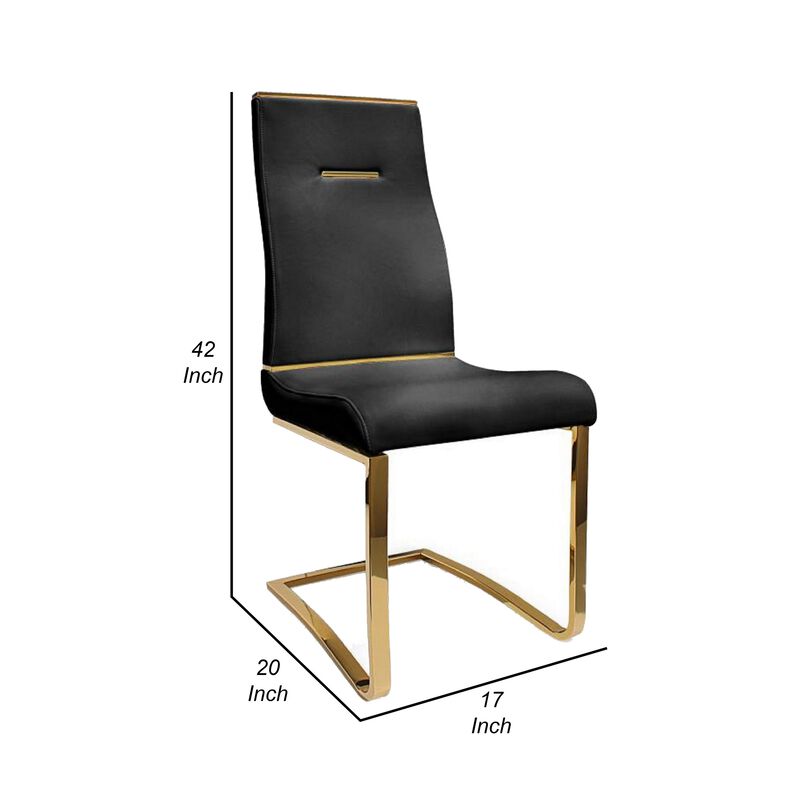 Gyn 17 Inch Dining Chair Set of 2, Cantilever Base, Black Gold Faux Leather - Benzara