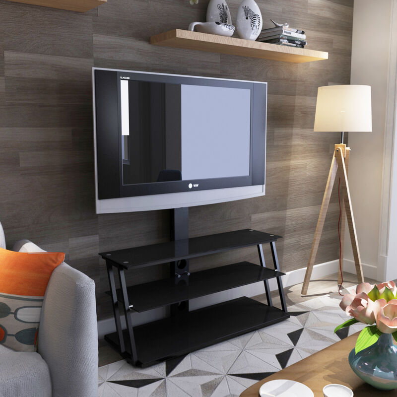 Black Multi-Function Angle And Height Adjustable Tempered Glass TV Stand