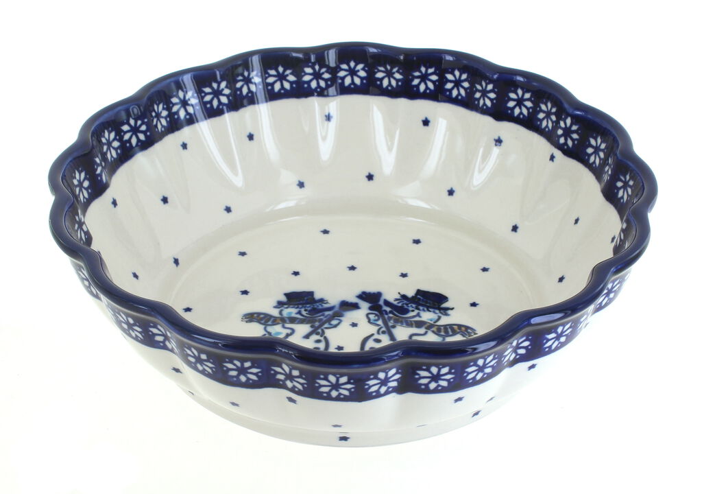 Blue Rose Polish Pottery Peacock Large Scallop Bowl