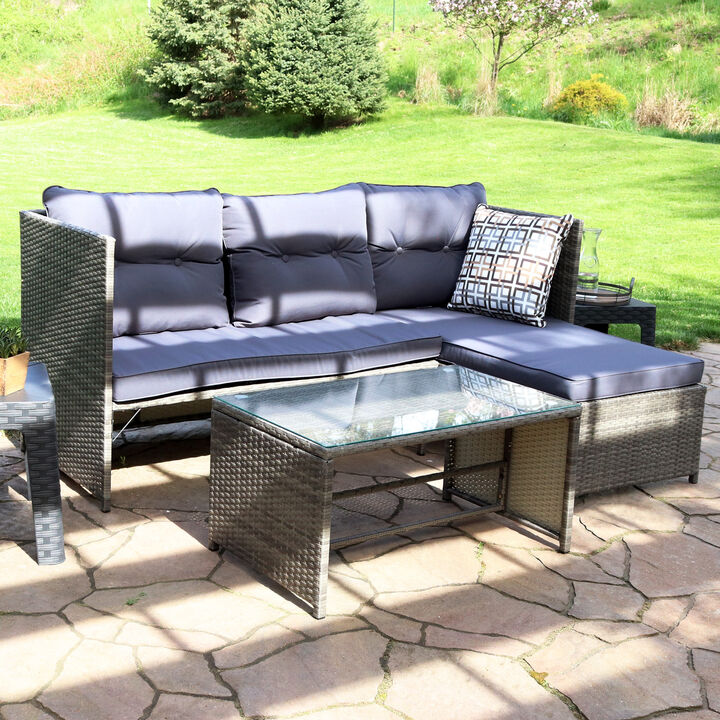 Sunnydaze Longford Rattan Patio Low-Back Chaise Sectional Set