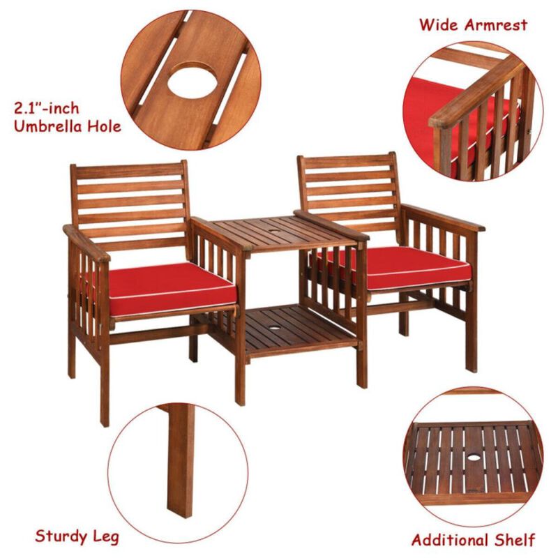 Hivvago 3 Pieces Outdoor Patio Table Chairs Set Acacia Wood Loveseat