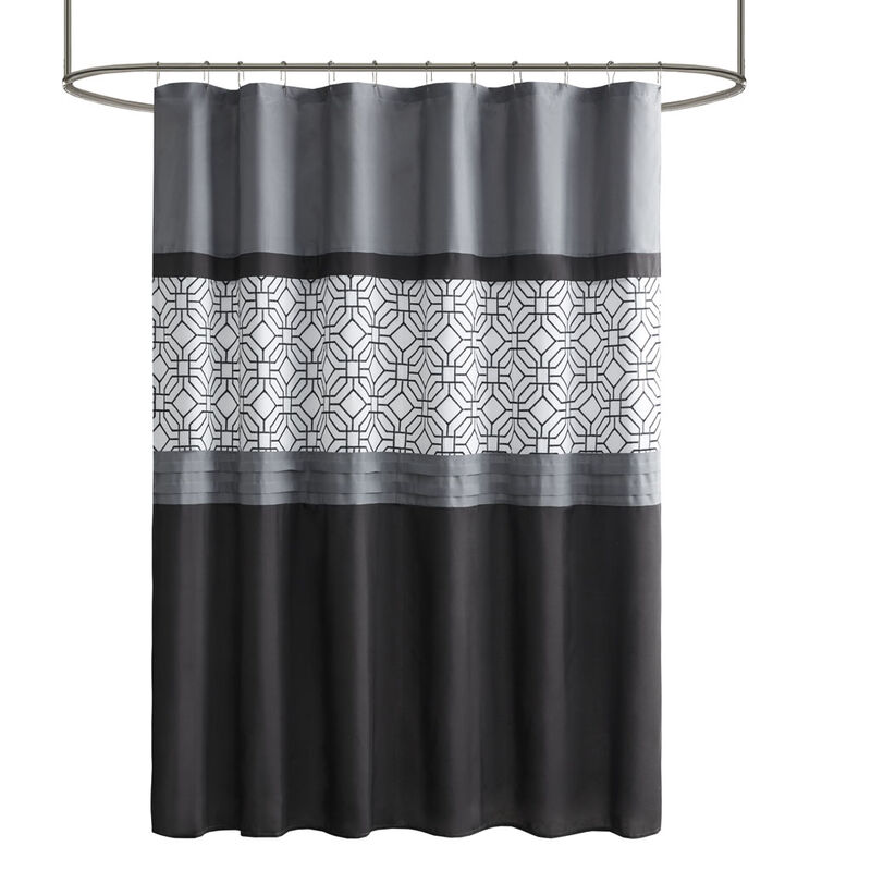 Gracie Mills Tyrell Embroidered Geometric Shower Curtain