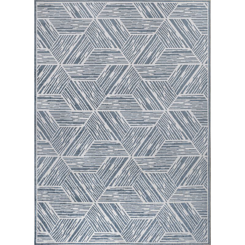 Vector Modern Coastal Geometric Machine-Washable Blue/Cream 5 ft. x 8 ft. Area Rug