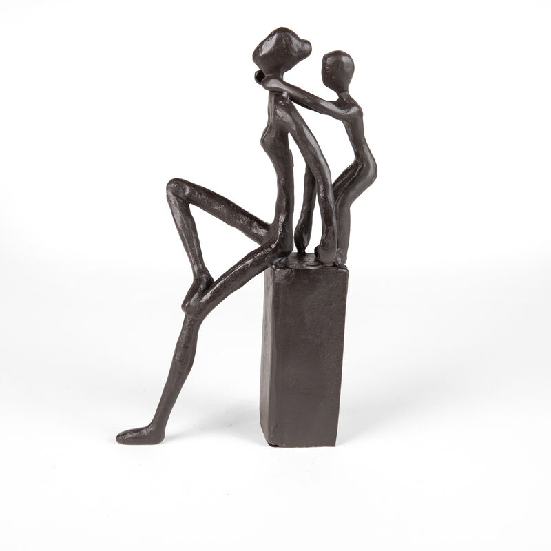 Playful Mother and Child Cast Iron Sculpture