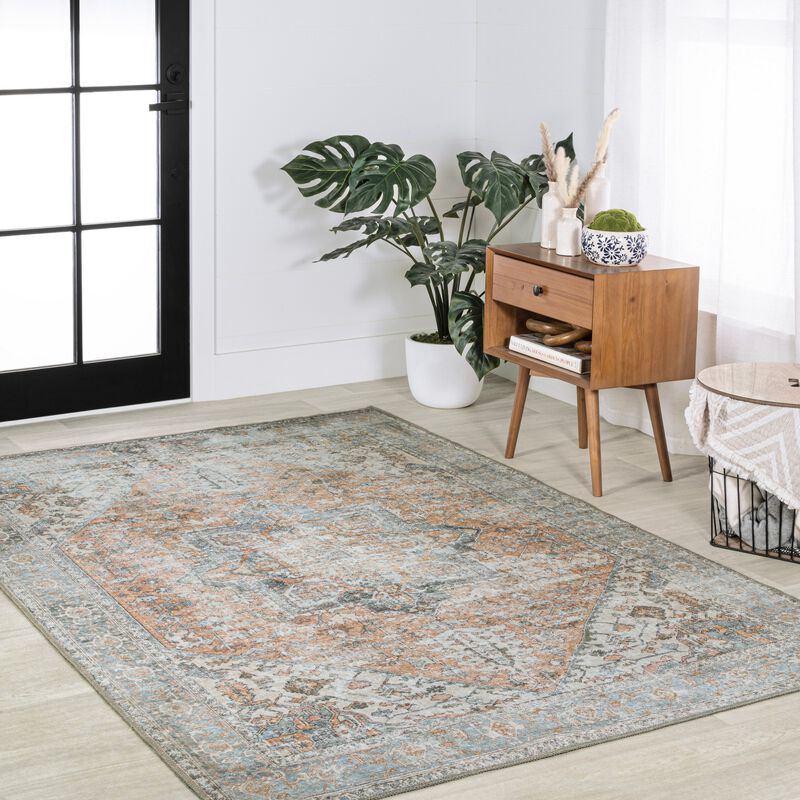 Armae Distressed Medallion Chenille Machine-Washable Area Rug