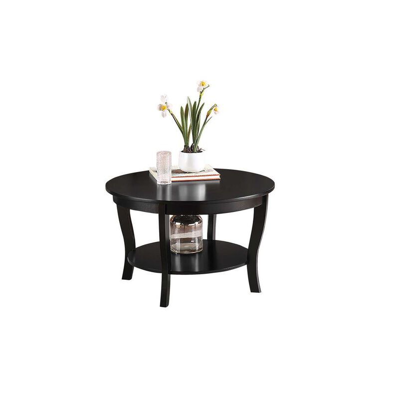 Convenience Concepts American Heritage Round Coffee Table with Shelf, Black