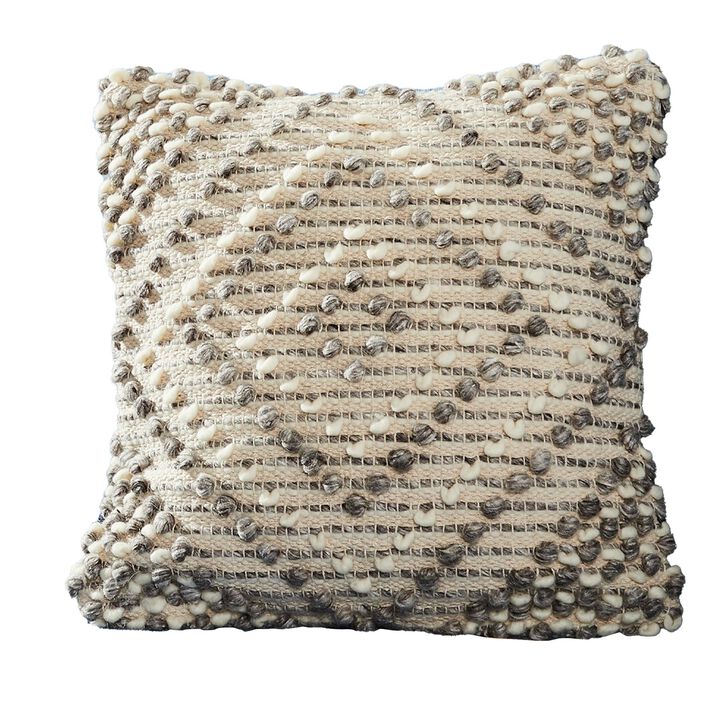 18 Inch Decorative Throw Pillow Cover, Textured Diamonds, Gray, Beige-Benzara